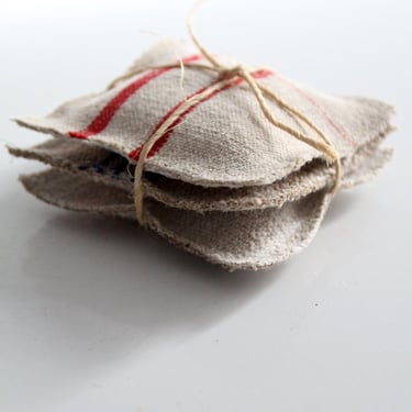 lavender sachets with antique homespun linen set of 3, grain sack sachets 