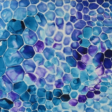 Big Purple and Blue Cells - original ink painting on yupo - biology art 