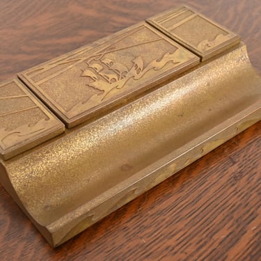 Silver Crest Arts & Crafts Nautical Bronze Double Inkwell With Pen Tray