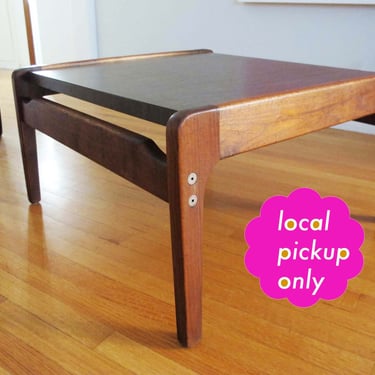 Danish Walnut and Wood Laminate Side Table - Mid Century 1960s Small Square Coffee Table - Local Long Beach LA Pick Up 