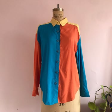 1990's Color Block Button Up Shirt 