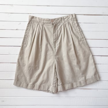 high waisted shorts 80s 90s vintage beige cotton pleated trouser shorts 