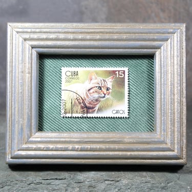 Vintage Caribbean Cat Stamp | Framed 2007 Stamp Art | Global Vintage Decor | Authentic Stamp Mounted and Framed 