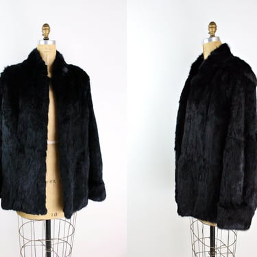 70s Bryant Park Black Fur Coat / Vintage Fur Coat / Winter Coat/ MOD Coat / Real Fur / Size M/L 