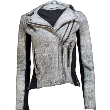 IRO - Ivory & Green Crackle Lamb Leather Moto Jacket Sz 2