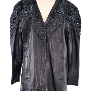 Crystal Studded Black Leather Jacket
