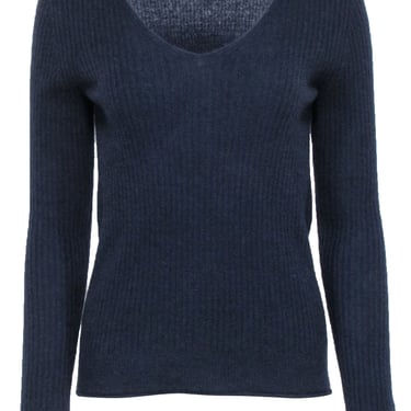 White & Warren - Navy Cashmere Ribbed Sweater Sz S
