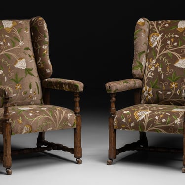 Reclining Wing Chairs in Crewel Velvet