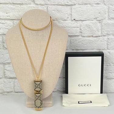 Gucci Brown GG Supreme Vaporizer Chain Holder, Beige