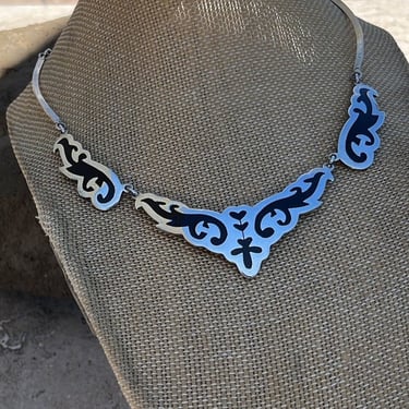 D'Molina - Vintage Mexico Sterling Silver and Black Inlay Choker Necklace 