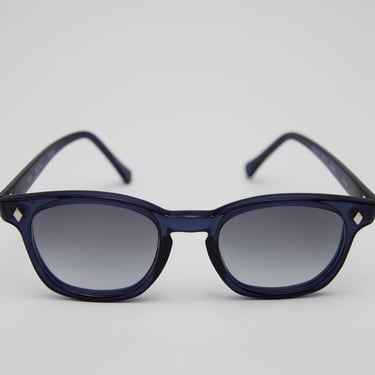 QMC Customized Safety Glasses, Blue Frames and Fading Grey Lenses 