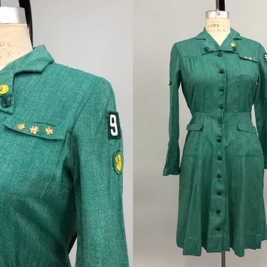 1960s Green Girl Scout Dress, Vintage Girl Scouts, 60s Novelty, Vintage Midi Dress, Mid Century Mod, Size Small by Mo