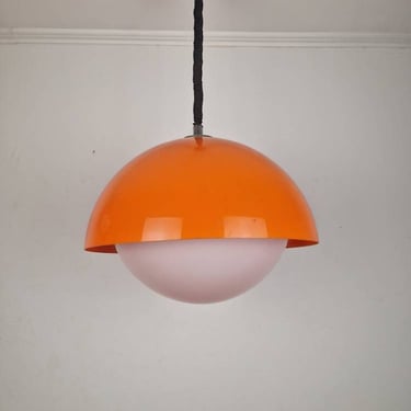 Meblo Guzzini Style Vintage Pendant Light /  Orange Retro Hanging Lamp / Space Age Kitchen Lighting / Atomic / 1970s 