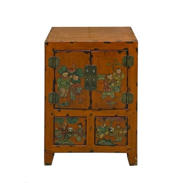 Chinese Distressed Orange People Graphic End Table Nightstand cs7806E 