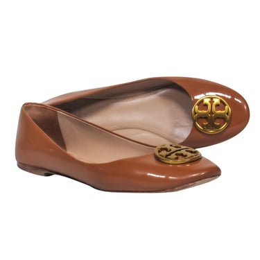 Tory Burch - Caramel Patent Leather Ballet Flats w/ Gold-Toned Emblem Sz 9