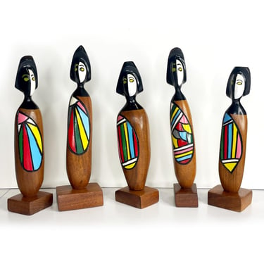 Frank Coronado Mid-Century Modern Wood Totem Figurines Dominican Republic 