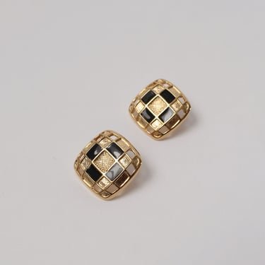 Vintage Golden Checkered Earrings