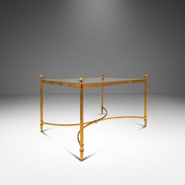 Mid-Century Modern Hollywood Regency End Table / Coffee Table in Brass w/ Glass Top After Maison Bagues, c. 1970's 