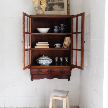 1930s french provincial walnut hanging cabinet