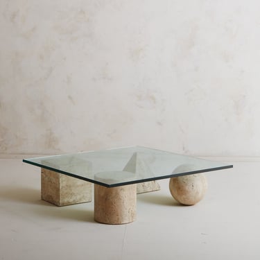 Metafora Coffee Table in Travertine Attributed to Massimo + Lella Vignelli, Italy 1970s