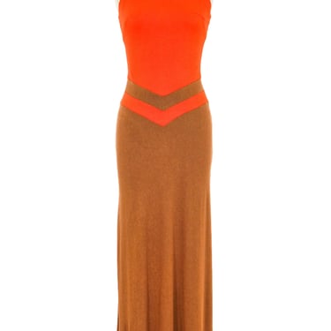 Burnt Orange Colorblock Crepe Jersey Maxi Dress