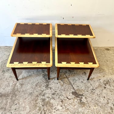 Vintage 1960s Pair of Lane Acclaim Mid Century Modern Step 2 Tier End Tables 