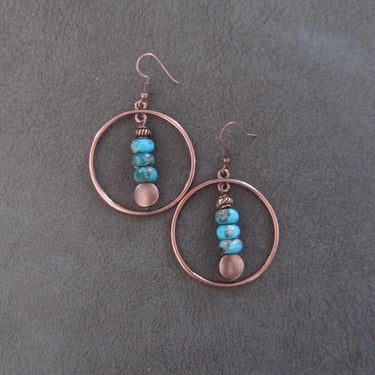 Antique copper and blue imperial jasper hoop earrings 