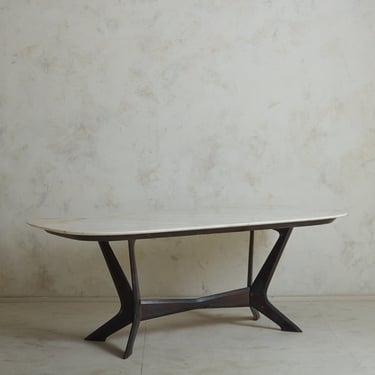 Mahogany Dining Table with Marble Top by Carlo Di Carli, Italy 1950s