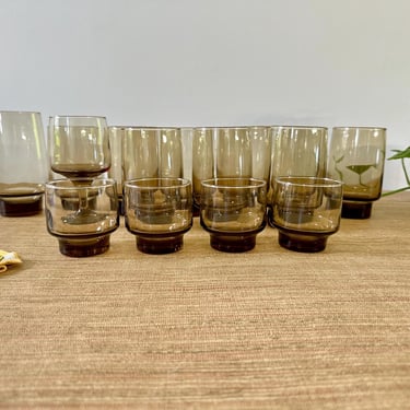 Vintage Libbey Tawny Accent Glasses by Libbey - Sold in Sets - Smokey Brown Tumblers 