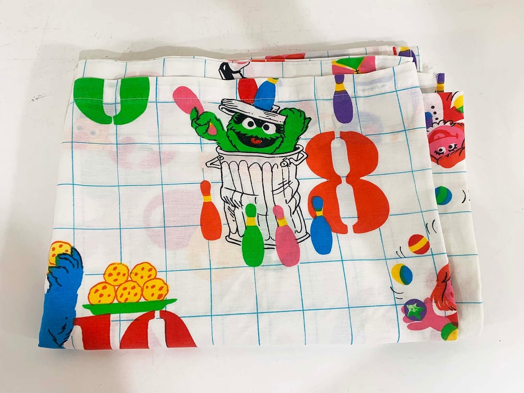 Vintage Sesame Street Twin Bed Flat Sheet Bedding Poly/Cotton Check
