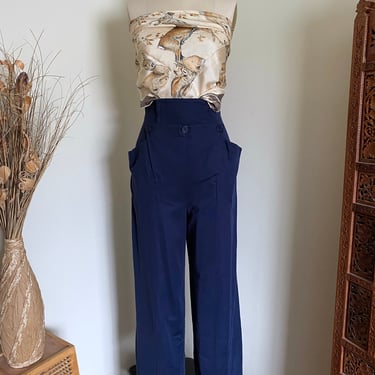 Vintage 80's Bernard Perris Navy Blue Trousers, Sailor Pants, High Waisted Style, Rare 