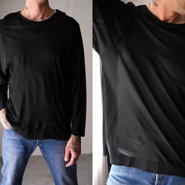 Vintage Marithe Francois Girbaud Black Mesh Long Sleeve Tee Shirt | 100% Rayon | 1990s Y2K French Designer Streetwear Club Unisex T-Shirt 