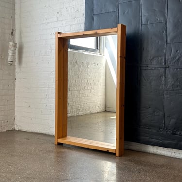 Vintage Scandinavian XL Pine Entryway Wall Mirror 