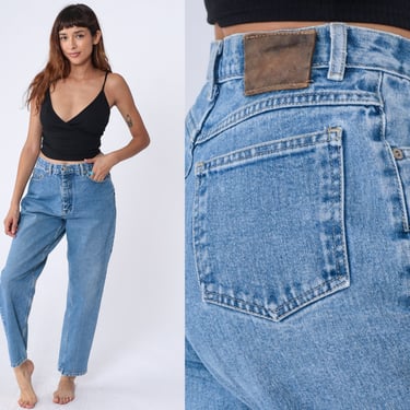 90s Mom Jeans -- Tapered Jeans High Rise Relaxed Denim Pants High Waisted Stone Wash Blue Jeans 1990s Vintage Medium 30 