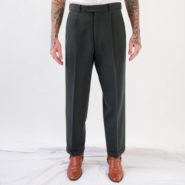 Vintage 80s Giorgio Armani Le Collezioni Charcoal Gray Textured Diagonal Stripe Cuffed Slacks | Made in Italy | 1980s Designer Mens Pants 
