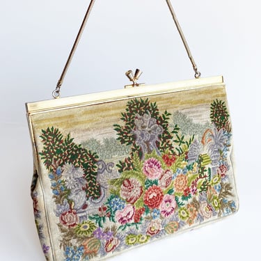 *needs mending* 1960s Opal Floral Tapestry Handbag