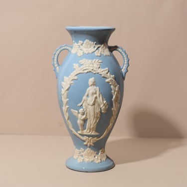 Vintage Ceramic Blue Vase, Vintage Light Blue Pottery, 