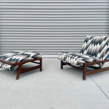 Vintage Walnut Lounge Chair & Ottoman in the Style of Tobia Scarpa- 2 Pieces 