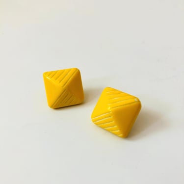 Vintage 80s Yellow Square Earrings 