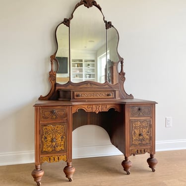 NEW - Antique Vanity with Mirror, Vintage Bedroom Furniture, Dressing Table, 1930's 