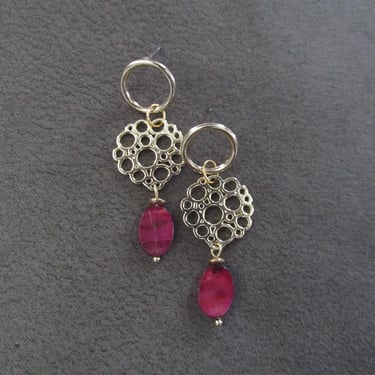 Gold and pink mother of pearl shell earrings 