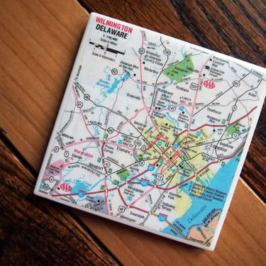 2004 Wilmington Delaware Map Coaster. Wilmington Map. City Gift. Delaware Décor. Housewarming Gift. Office Coasters. Delaware River. 