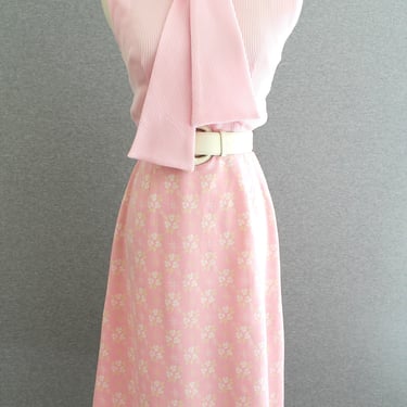 1970s - Pink - Mod Color Blocked - Day Dress - Estimated size S 