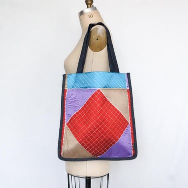 Vintage Fabric Bag Geometric Pattern Everyday Shopping Tote Bag Carryall Book Bag Shopper Bag Eco-Friendly Gift for Birthday | Ellemichelle 