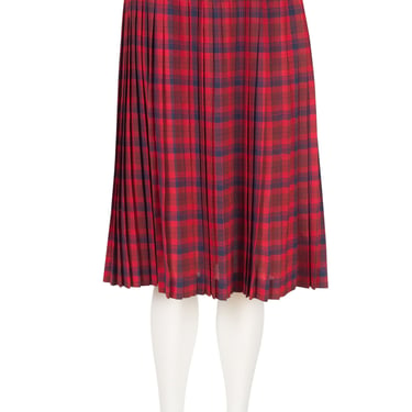 Guy Laroche 1970s Vintage Red Plaid Wool Pleated High-Waisted Skirt Sz XS 