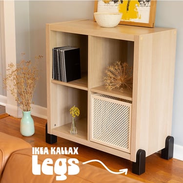 Solid Wood Legs for IKEA Kallax, set of 4 – walnut, white oak, ebonized, mid century modern furniture upgrade, includes Installation Kit 