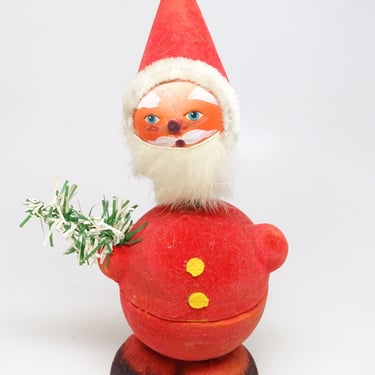Antique German Bobble Head Santa Candy Container, Hand Painted for Christmas, Fur Beard 