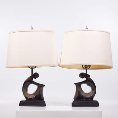 Frederick Weinberg Style F.A.I.P. Mid Century Figurative Table Lamps - Pair - mcm 