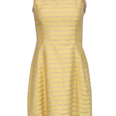 Badgley Mischka - Yellow Striped A-Line Dress w/ Chain Trim Sz 2