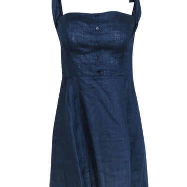 Reformation - Navy Sleeveless Linen "Arnaut" Mini Dress w/ Decorative Buttons Sz 6